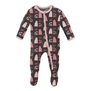 Girl's Print Bamboo Footie with Zipper - Midnight Telephone and Dog Baby & Toddler Sleepwear