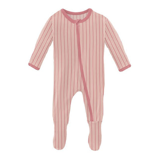 Girl's Print Bamboo Footie with Zipper - Pinstripe KicKee Pants