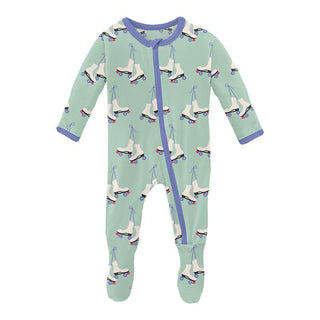 Girl's Print Bamboo Footie with Zipper - Pistachio Roller Skates Baby & Toddler Sleepwear