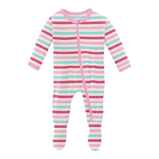 Girl's Print Bamboo Footie with Zipper - Sock Hop Stripe KicKee Pants