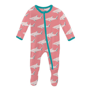 Girl's Print Bamboo Footie with Zipper - Strawberry Sharky Baby & Toddler Sleepwear