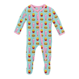 KicKee Pants Girl's Print Footie with Zipper - Summer Sky Cheeseburger