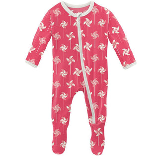 Girl's Print Bamboo Footie with Zipper - Taffy Pinwheel Baby & Toddler Sleepwear