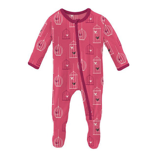 Girl's Print Bamboo Footie with Zipper - Winter Rose Birdcage (15ANV) Baby & Toddler Sleepwear