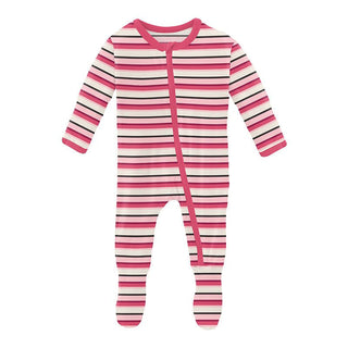 KicKee Pants Girls Print Footie with Zipper - Winter Rose Stripe 15ANV