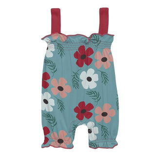 Girl's Print Bamboo Gathered Romper - Glacier Wildflowers KicKee Pants