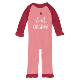 Girl's Print Bamboo Graphic Ruffle Raglan Romper - Strawberry First Christmas Baby One-Pieces