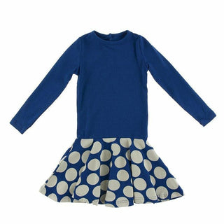 Girl's Print Bamboo Keyhole Performance Jersey Dress - Navy Mod Dot KicKee Pants