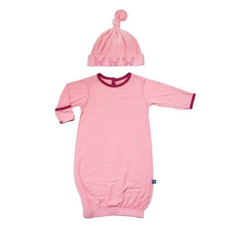 Girls Print Bamboo Layette Gown & Knot Hat Set - Lotus with Berry Butterfly Baby & Toddler Sleepwear