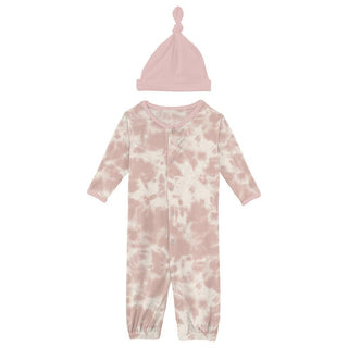 Girl's Print Bamboo Layette Gown Converter & Single Knot Hat Set - Baby Rose Tie Dye Baby & Toddler Sleepwear