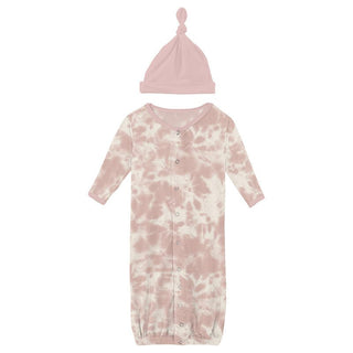 Girl's Print Bamboo Layette Gown Converter & Single Knot Hat Set - Baby Rose Tie Dye Baby & Toddler Sleepwear