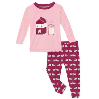 KicKee Pants Girls Print Long Sleeve Graphic Tee Pajama Set - Berry Cow 15ANV | Stylish Sleepies offer designs that make bedtime beautiful.