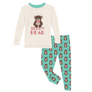 KicKee Pants Girls Print Long Sleeve Graphic Tee Pajama Set - Glass Teddy Bear | Stylish Sleepies offer designs that make bedtime beautiful.