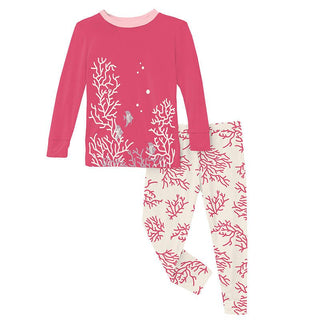 KicKee Pants Girls Print Long Sleeve Graphic Tee Pajama Set - Natural Coral 15ANV | Stylish Sleepies offer designs that make bedtime beautiful.