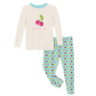 KicKee Pants Girl's Print Long Sleeve Graphic Tee Pajama Set - Summer Sky Mini Fruit | Stylish Sleepies offer designs that make bedtime beautiful.