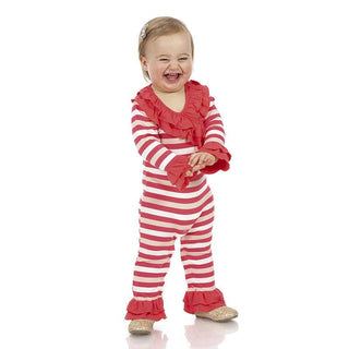 Girl's Print Bamboo Long Sleeve Kimono Double Ruffle Romper - Hopscotch Stripe KicKee Pants