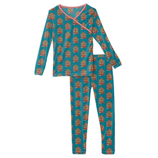 Girl's Print Bamboo Long Sleeve Kimono Pajama Set - Bay Gingerbread KicKee Pants