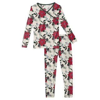 KicKee Pants Girls Print Long Sleeve Kimono Pajama Set - Christmas Floral | Stylish Sleepies offer designs that make bedtime beautiful.