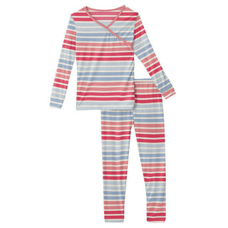 Girl's Print Bamboo Long Sleeve Kimono Pajama Set - Cotton Candy Stripe Baby & Toddler Sleepwear