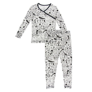 Girl's Print Bamboo Long Sleeve Kimono Pajama Set - Doodles Baby & Toddler Sleepwear