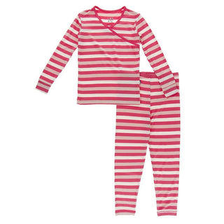 Girl's Print Bamboo Long Sleeve Kimono Pajama Set - Hopscotch Stripe Baby & Toddler Sleepwear