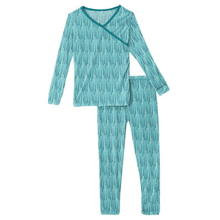 KicKee Pants Girls Print Long Sleeve Kimono Pajama Set - Iceberg Icicles | Stylish Sleepies offer designs that make bedtime beautiful.