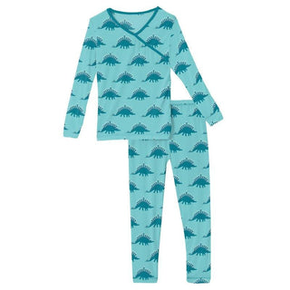 Girl's Print Bamboo Long Sleeve Kimono Pajama Set - Iceberg Menorahsaurus (WCA22) Baby & Toddler Sleepwear