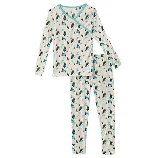 Girl's Print Bamboo Long Sleeve Kimono Pajama Set - Natural Chairlift KicKee Pants