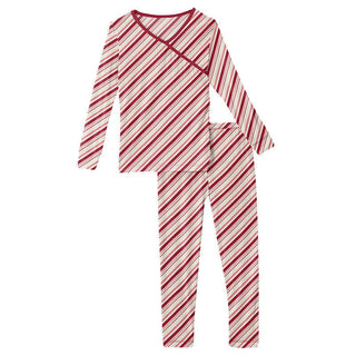 Girl's Print Bamboo Long Sleeve Kimono Pajama Set - Strawberry Candy Cane Stripe KicKee Pants