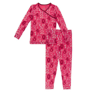 Girl's Print Bamboo Long Sleeve Kimono Pajama Set - Taffy Math Baby & Toddler Sleepwear