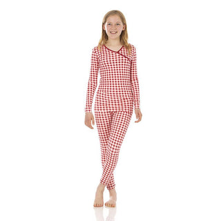 Girl's Print Bamboo Long Sleeve Kimono Pajama Set - Wild Strawberry Gingham Baby & Toddler Sleepwear