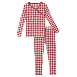 Girl's Print Bamboo Long Sleeve Kimono Pajama Set - Wild Strawberry Gingham Baby & Toddler Sleepwear