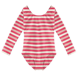 Girl's Print Bamboo Long Sleeve Luxe Leotard Bodysuit - Hopscotch Stripe KicKee Pants