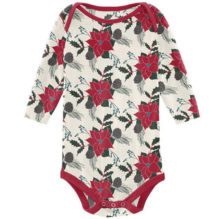 Girl's Print Bamboo Long Sleeve One Piece - Christmas Floral Baby One-Pieces