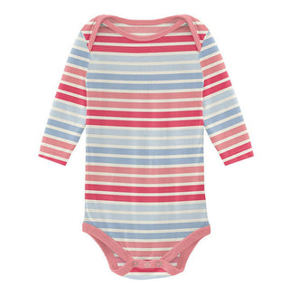 KicKee Pants Girls Print Long Sleeve One Piece - Cotton Candy Stripe