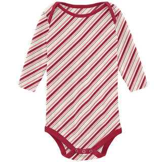 Girl's Print Bamboo Long Sleeve One Piece - Strawberry Candy Cane Stripe KicKee Pants