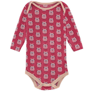 Girl's Print Bamboo Long Sleeve One Piece - Taffy Wise Owls Baby One-Pieces