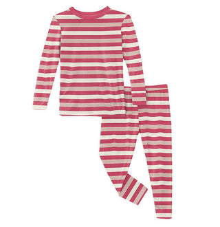 Girl's Print Bamboo Long Sleeve Pajama Set - Hopscotch Stripe KicKee Pants