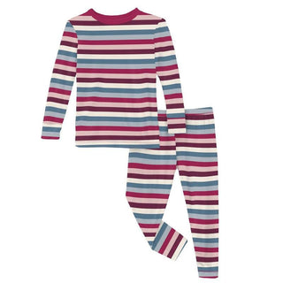 KicKee Pants Girl's Print Long Sleeve Pajama Set - Jingle Bell Stripe | Stylish Sleepies offer designs that make bedtime beautiful.