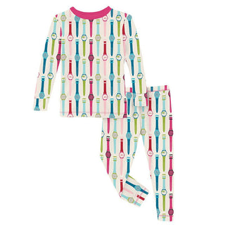 KicKee Pants Girl's Print Long Sleeve Pajama Set - Natural Watches | Stylish Sleepies offer designs that make bedtime beautiful.