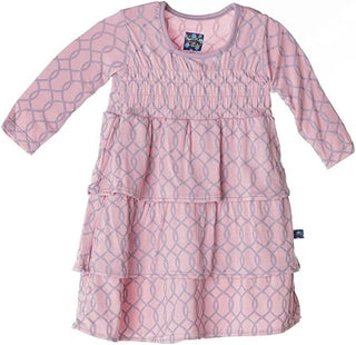 Girl's Print Bamboo Long Sleeve Ruffle Dress - Sweet Pea Lattice Baby & Toddler Dresses