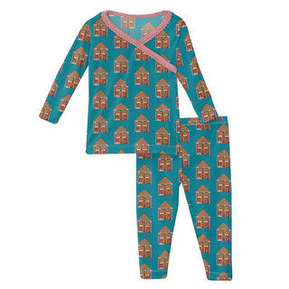 Girl's Print Bamboo Long Sleeve Scallop Kimono Pajama Set - Bay Gingerbread KicKee Pants