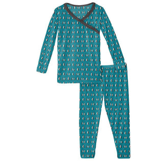 Girl's Print Bamboo Long Sleeve Scallop Kimono Pajama Set - Bay Penguins KicKee Pants