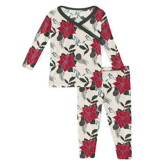 Girl's Print Bamboo Long Sleeve Scallop Kimono Pajama Set - Christmas Floral Baby & Toddler Sleepwear