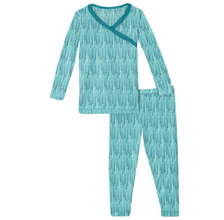 KicKee Pants Girls Print Long Sleeve Scallop Kimono Pajama Set - Iceberg Icicles | Stylish Sleepies offer designs that make bedtime beautiful.