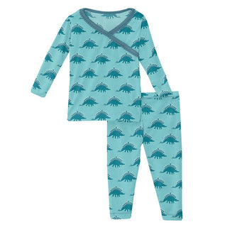 Girl's Print Bamboo Long Sleeve Scallop Kimono Pajama Set - Iceberg Menorahsaurus Baby & Toddler Sleepwear