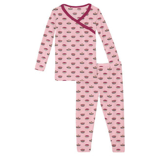 Girl's Print Bamboo Long Sleeve Scallop Kimono Pajama Set - Lotus Pies (15ANV) Baby & Toddler Sleepwear