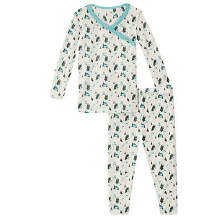 Girl's Print Bamboo Long Sleeve Scallop Kimono Pajama Set - Natural Chairlift KicKee Pants