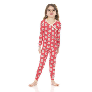 Girl's Print Bamboo Long Sleeve Scallop Kimono Pajama Set - Taffy Wise Owls Baby & Toddler Sleepwear