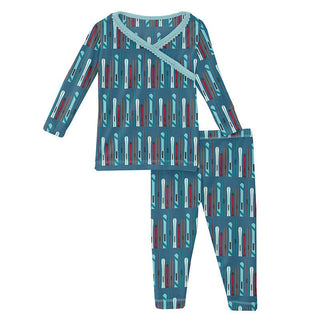 KicKee Pants Girls Print Long Sleeve Scallop Kimono Pajama Set - Twilight Skis | Stylish Sleepies offer designs that make bedtime beautiful.